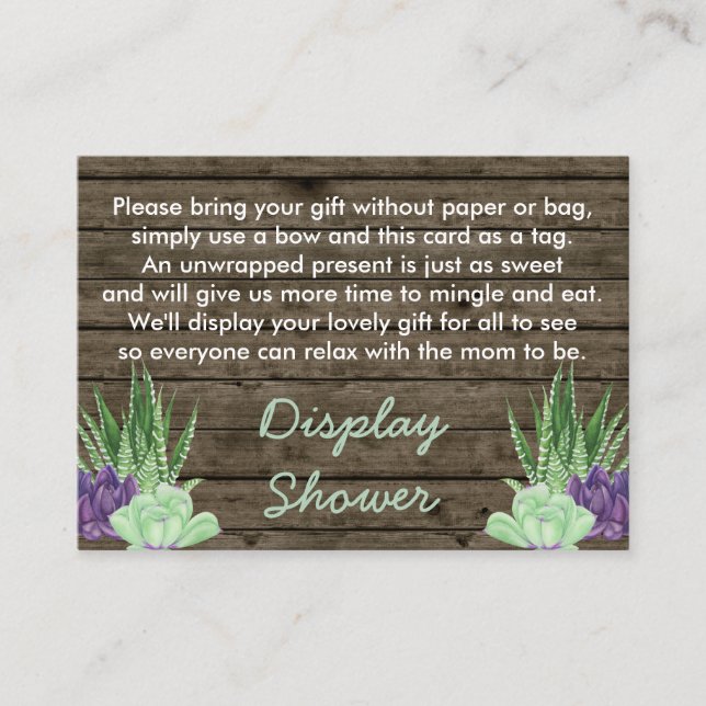 Carte D'accompagnement Afficher Poème de douche Balise cadeau Succulents  (Devant)