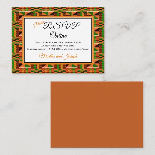 Carte D'accompagnement Africain Orange Classic Kente Cloth RSVP en ligne (Devant / Derrière)