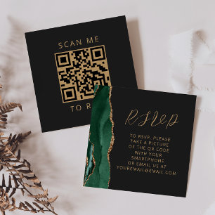 Carte D'accompagnement Agate Emerald Green Gold Dark Mariage QR Code RSVP