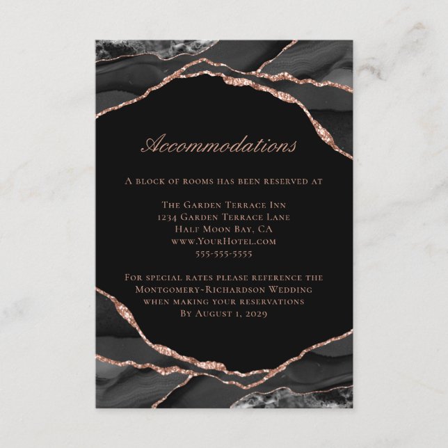 Carte D'accompagnement Agate Rose Gold Foil Black Mariage Hébergements (Devant)