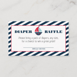 Carte D'accompagnement Ahoy Nautical Navy Blue Stripe Boy Diaper Raffle