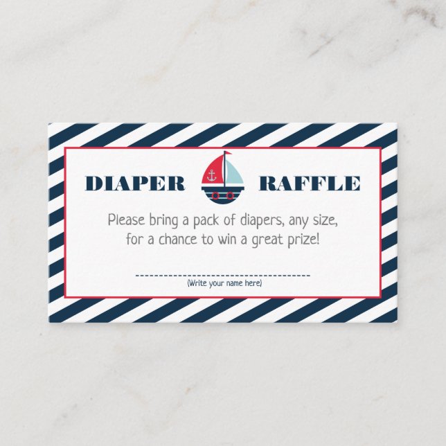 Carte D'accompagnement Ahoy Nautical Navy Blue Stripe Boy Diaper Raffle (Devant)