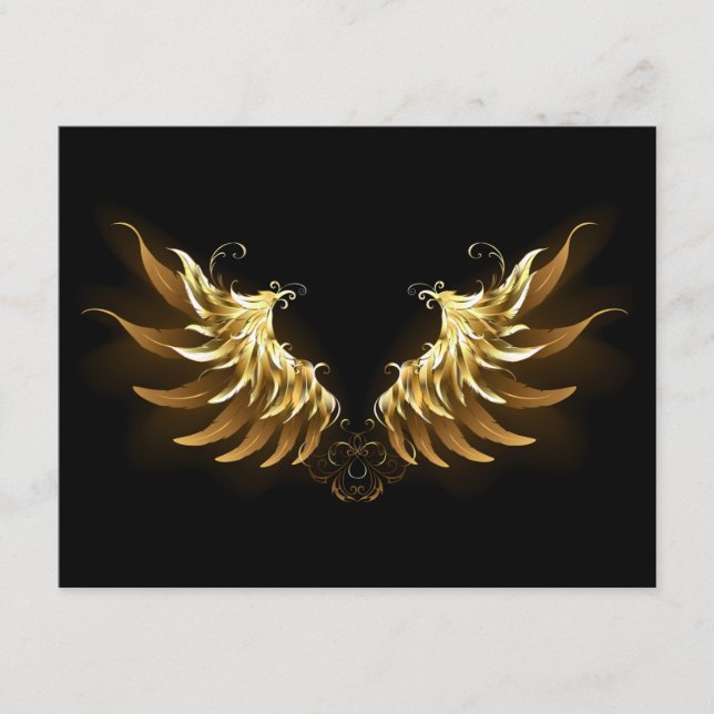 Carte D'accompagnement Ailes d'Ange d'or sur arrière - plan noir (Devant)