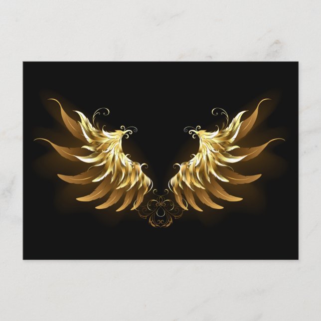 Carte D'accompagnement Ailes d'Ange d'or sur arrière - plan noir (Devant)