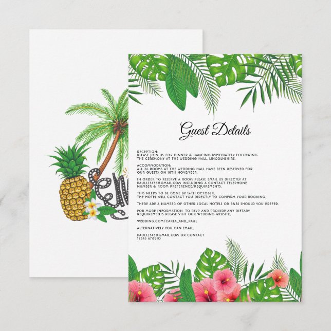 Carte D'accompagnement Aloha Tropical Beach Wedding Détails du client (Devant / Derrière)
