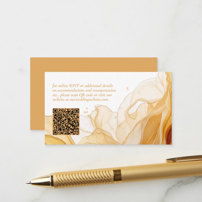 Carte D'accompagnement Amber Brandy Abstrait Ink Mariage Website ID1089 (Devant/Arrière en situation)