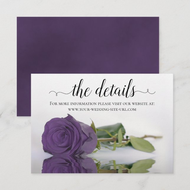 Carte D'accompagnement Amethyst Purple Rose Détails du Mariage Site Web (Devant / Derrière)