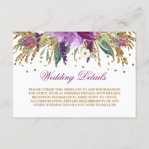 Carte D'accompagnement Améthyste d'aquarelle Détails du Mariage