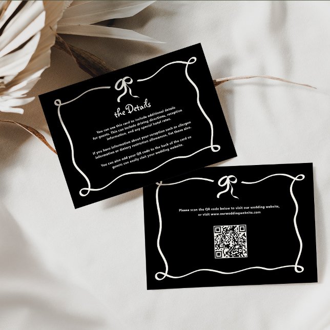 Carte D'accompagnement Amour | Black French Bow Détails du Mariage QR Cod (Créateur téléchargé)