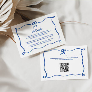 Carte D'accompagnement Amour Blue French Bow Détails du Mariage QR Code