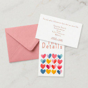 Carte D'accompagnement Amour coloré amusant coeurs mariage Les détails