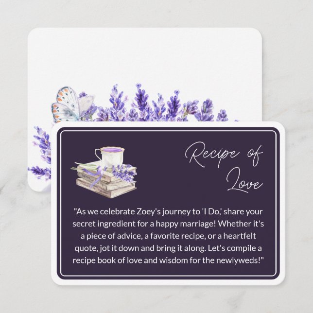 Carte D'accompagnement Amour et Lavender | Recette d'amour (Devant / Derrière)
