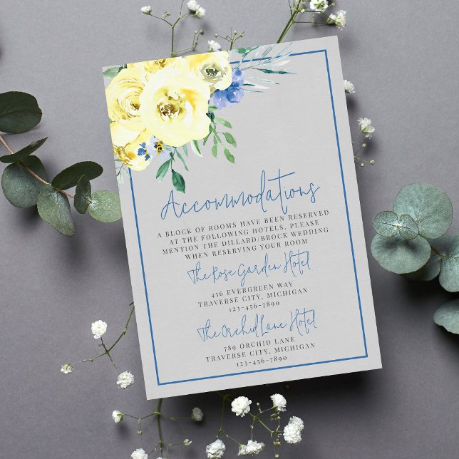 Carte D'accompagnement Amour Fleuri Jaune Bleu Floral Hébergements (Créateur téléchargé)