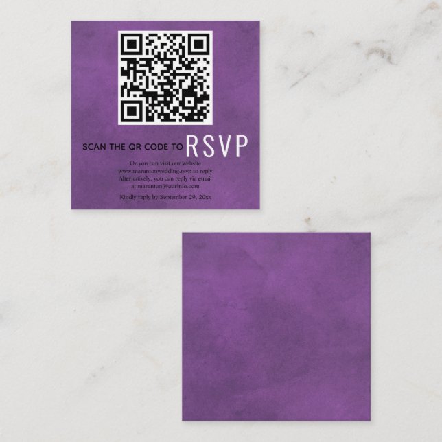 Carte D'accompagnement Analyser le code QR en ligne RSVP mariage violet e (Devant / Derrière)