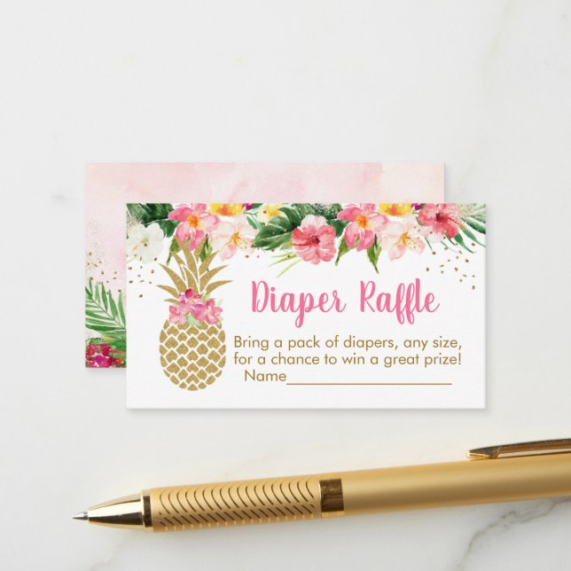 Carte D'accompagnement Ananas Tropical Floral Douche Raffle (Devant/Arrière en situation)