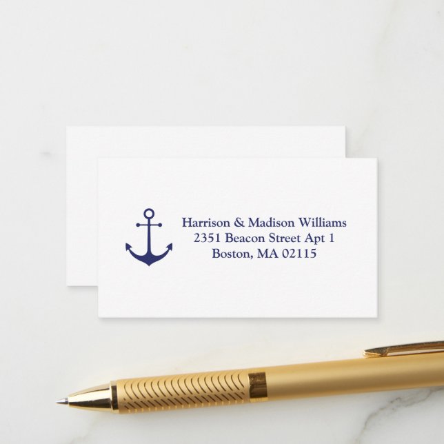 Carte D'accompagnement Ancrage nautique marine bleu et blanc adresse pers (Devant/Arrière en situation)