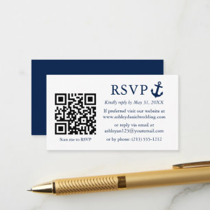 Carte D'accompagnement Ancre bleu marine mariage RSVP QR