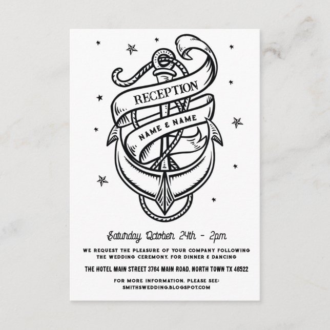 Carte D'accompagnement Ancre De Réception Mariage Couteau Tatouage tradit (Devant)
