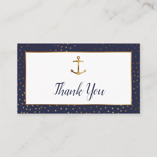 Carte D'accompagnement Ancre d'or Confetti, Merci de marine (Devant)