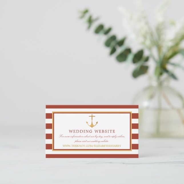 Carte D'accompagnement Ancre d'or nautique, site Mariage de briques rouge (Debout devant)