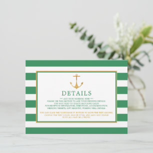 Carte D'accompagnement Ancre dorée nautique, détail de mariage vert de me