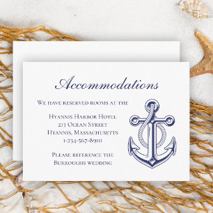Carte D'accompagnement Ancre Marine Bleu Mariage nautique Hébergements