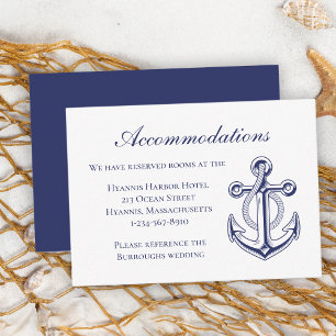Carte D'accompagnement Ancre Marine Bleu Mariage nautique Hébergements