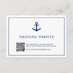 Carte D'accompagnement Ancre Monogramme QR Code Mariage de site nautique