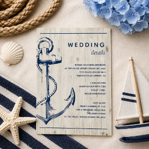Carte D'accompagnement Ancre Naútíque Détail de Mariage en Bois Rustique