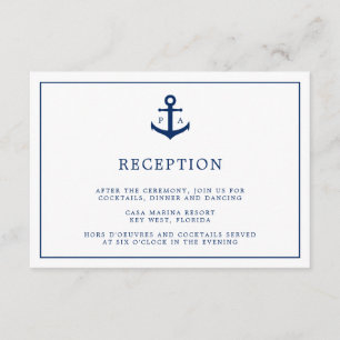 Carte D'accompagnement Ancre nautique Monogramme Réception de mariage