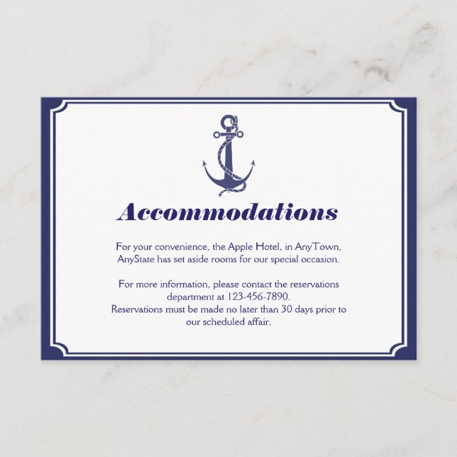 Carte D'accompagnement Ancre nautique sur Mariage de la Marine (Devant)