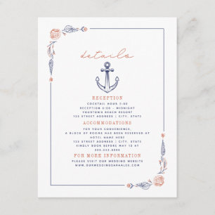 Carte D'accompagnement Ancre rustique Red & Blue Beach Détails du mariage
