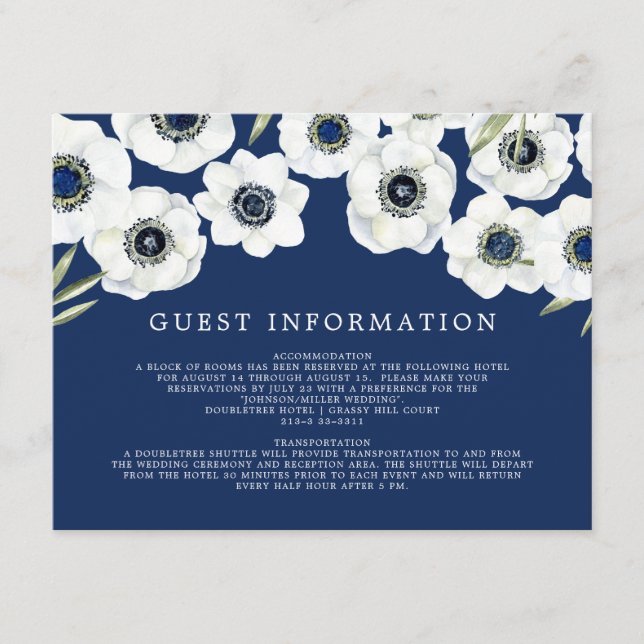 Carte D'accompagnement Anémon de minuit | Mariage floral (Devant)