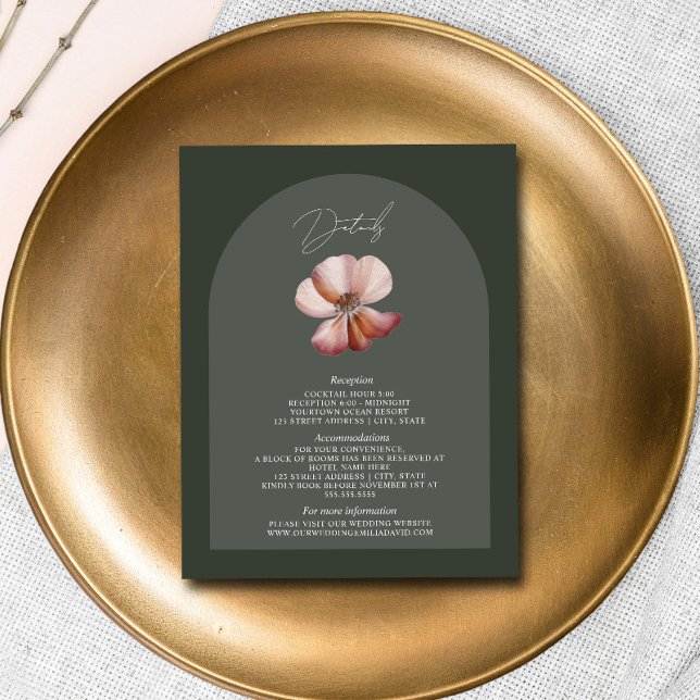 Carte D'accompagnement Anemone Arch Dark Green Détails du Mariage (Créateur téléchargé)