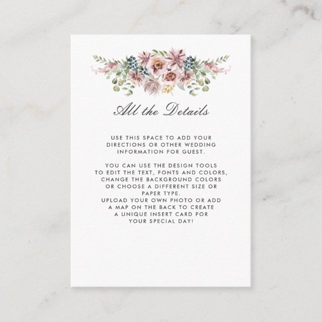Carte D'accompagnement Anemone Blush | bleu Détails du MARIAGE Instructio (Devant)
