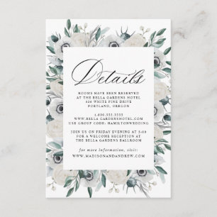 Carte D'accompagnement Anémones blancs et Mariages Rose Détails