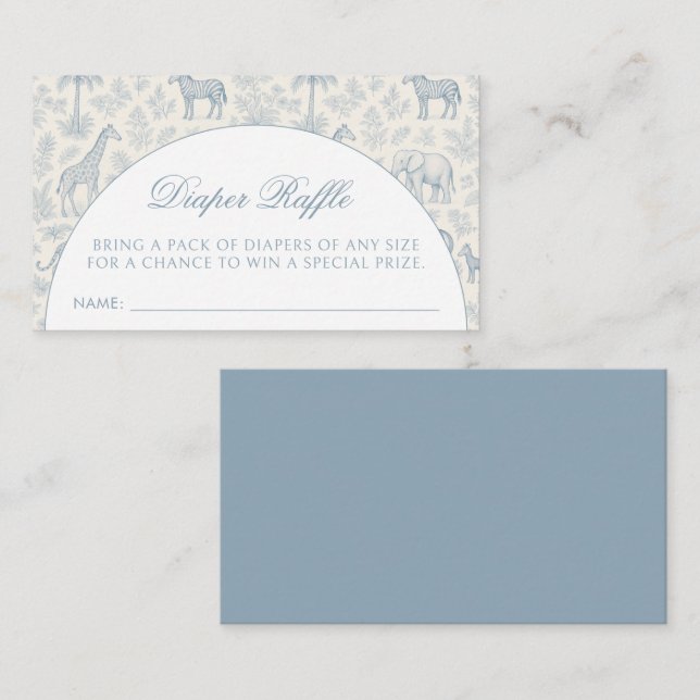 Carte D'accompagnement Animal Safari Toile De Jouy Blue Diaper Raffle (Devant / Derrière)