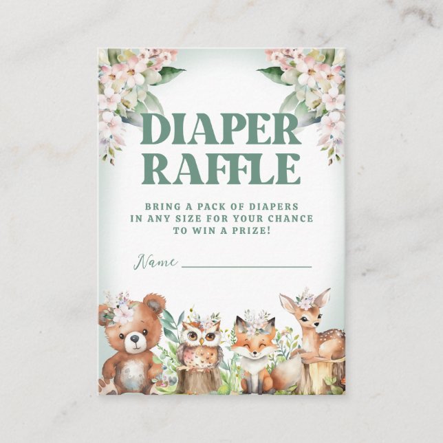 Carte D'accompagnement Animaux boisés Vert doux et chair florale Raffle (Devant)