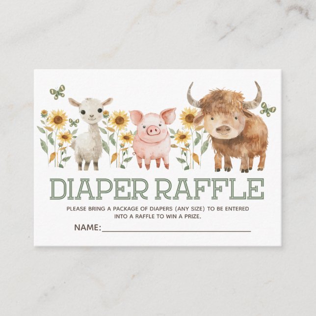 Carte D'accompagnement Animaux de ferme Highland Cow Baby Diaper Raffle (Devant)