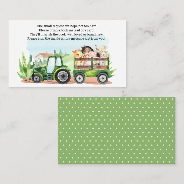 Carte D'accompagnement Animaux de ferme Tracteur vert Garçons Livre (Devant / Derrière)