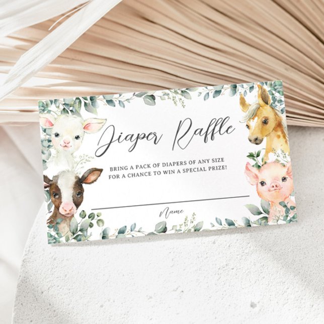 Carte D'accompagnement Animaux de ferme Verdure Barnyard Baby Diaper Raff (farm animals barnyard greenery watercolor baby shower diaper raffle ticket insert cards)