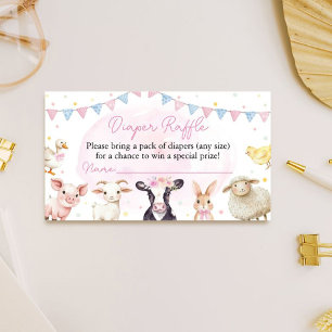 Carte D'accompagnement Animaux de la Ferme Rose Baby Shower Tirage au Sor