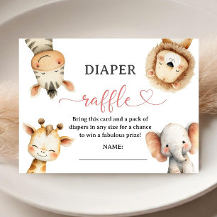 Carte D'accompagnement Animaux de Safari Baby Shower Fille Diaper Raffle