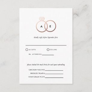 Carte D'accompagnement Anneaux d'or Rose moderne Mariage RSVP Reply Card