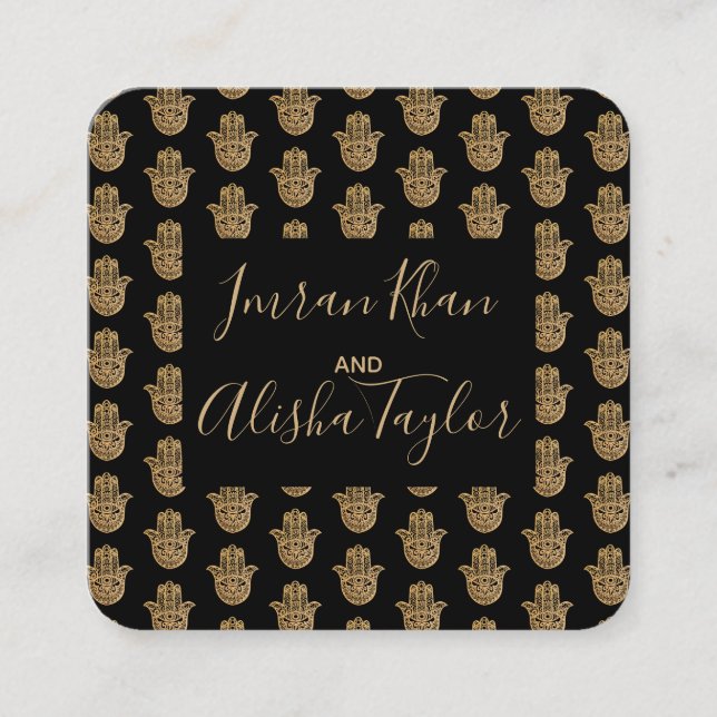 Carte D'accompagnement Annonce de mariage indien or hamsa Henna (Devant)