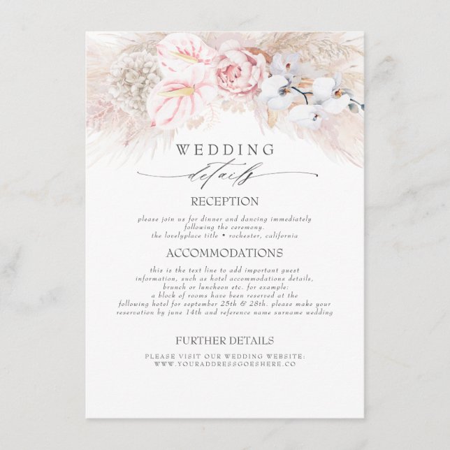 Carte D'accompagnement Anthuriums rose Pampas Mariage (Devant)