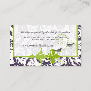 Carte D'accompagnement Apple Green Lapis Purple Mariage damassé Info Cart