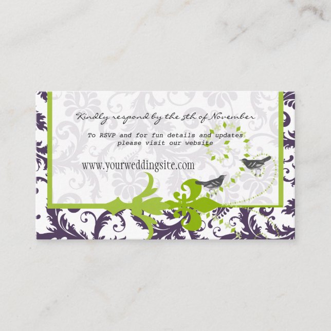 Carte D'accompagnement Apple Green Lapis Purple Mariage damassé Info Cart (Devant)