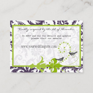 Carte D'accompagnement Apple Green Lapis Purple Mariage damassé Info Cart