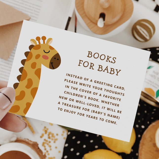 Carte D'accompagnement Apporte un livre pour bébé. Cute animal de girafe  (Créateur téléchargé)